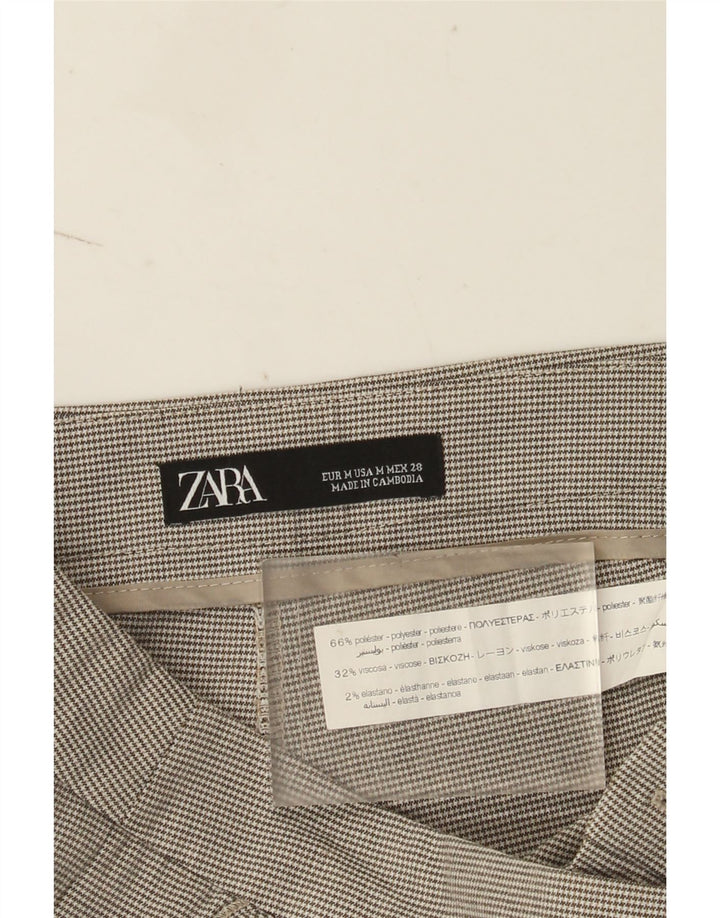 Zara Womens Slim Chino Trousers Medium W28 L28 Grey Houndstooth Polyester