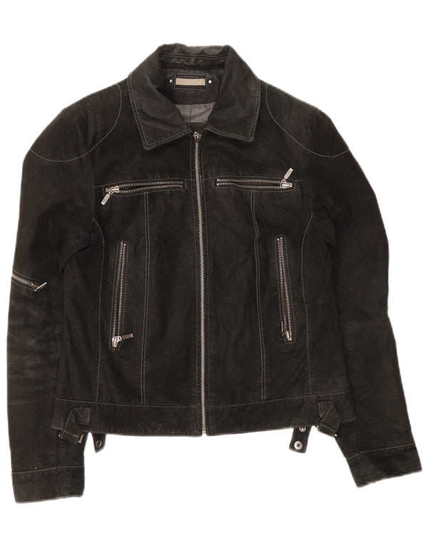 Vintage mujer ante chaqueta Reino Unido 10 pequeño cuero negro