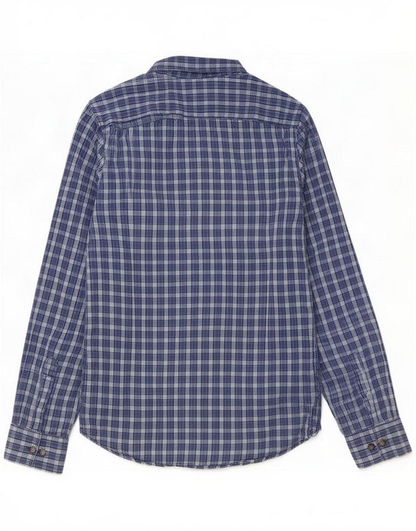 Marlboro Classics Mens Shirt Medium Navy Blue Check Cotton