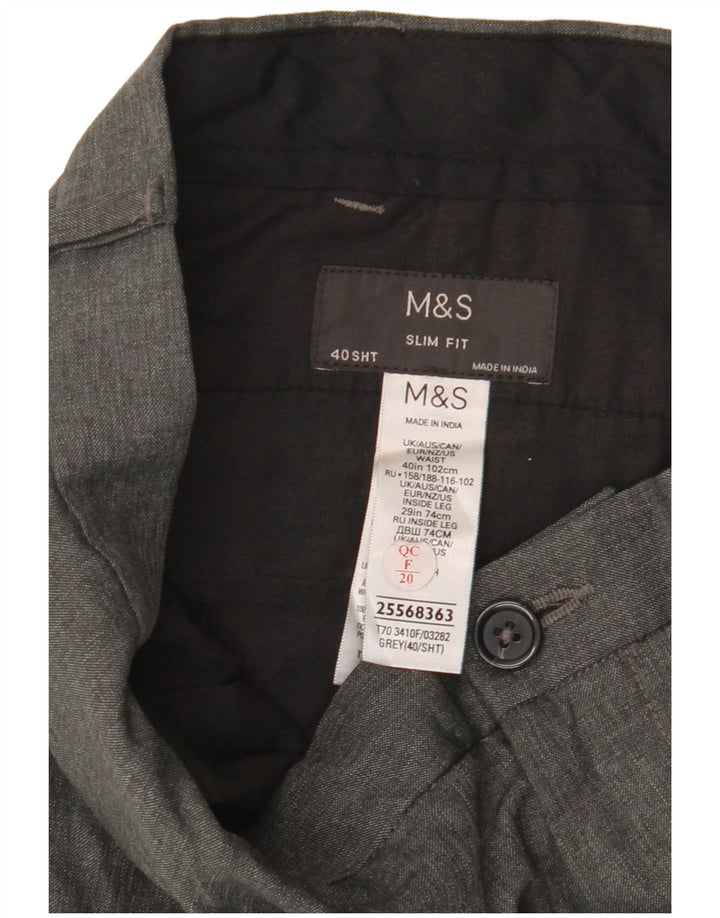 MARKS & SPENCER Mens Slim Fit Chino Trousers W40 L29 Grey Polyester