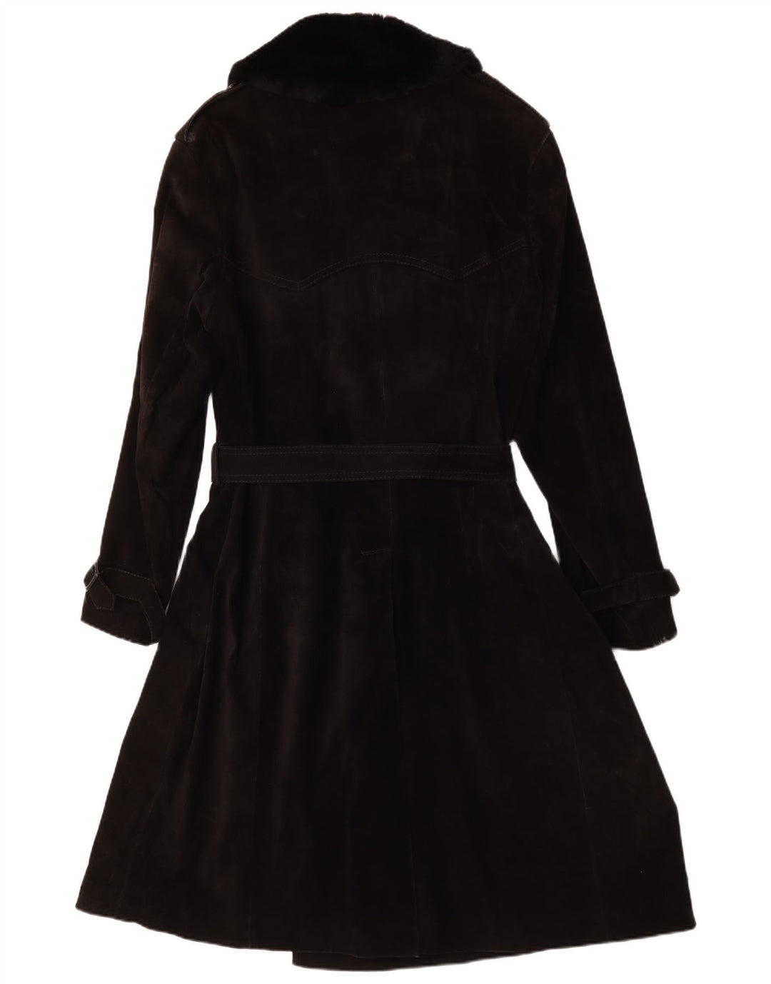 Cappotto doppiopetto vintage in pelle scamosciata da donna IT 54 3XL Nero