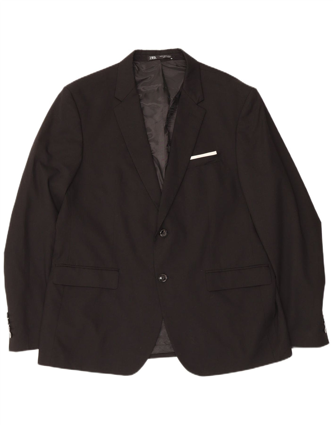 Zara Mens 2 Button Blazer Jacket EU 56 XL Black Polyester
