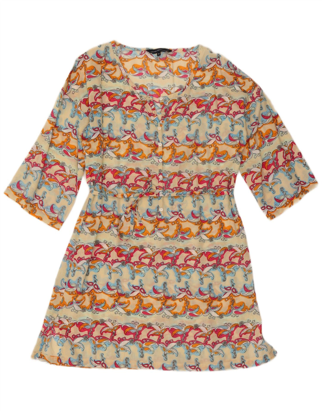 French Connection Womens 3/4 Sleeve A-Line Dress UK 10 Small Multicoloured