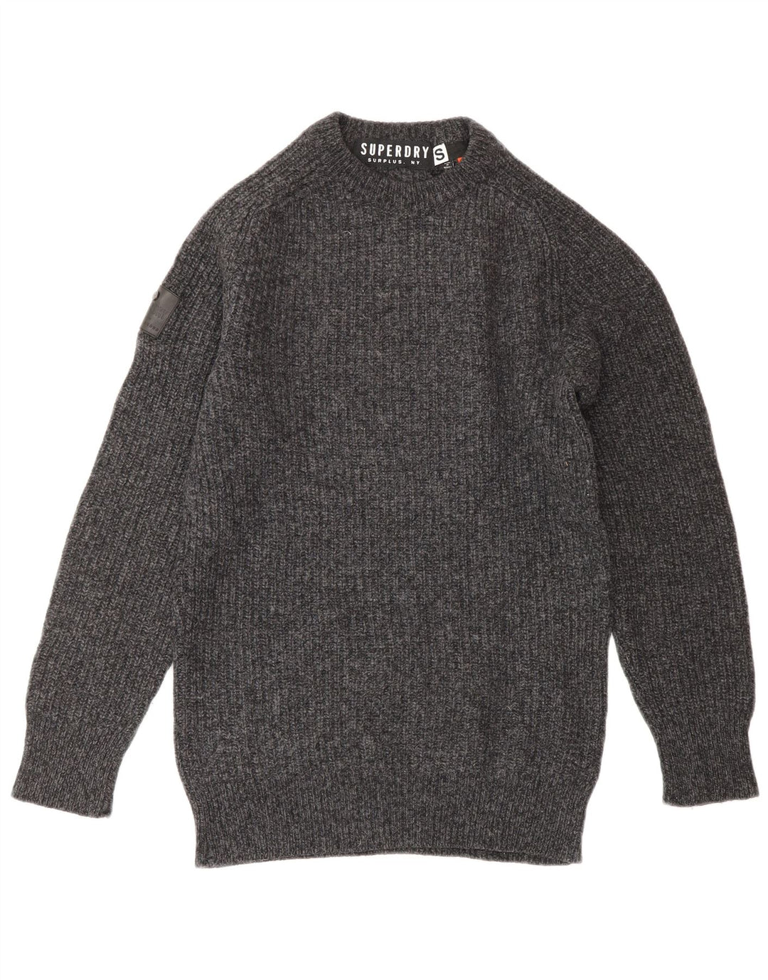 Superdry Damen-Pullover mit Rundhalsausschnitt, Größe S, graue Wolle