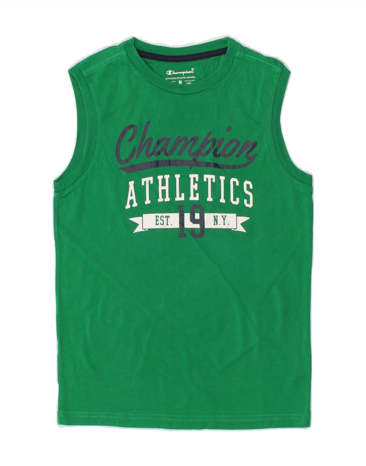 CHAMPION Boys Graphic Vest Top 9-10 Years Medium Green Cotton | Vintage Champion | Thrift | Second-Hand Champion | Used Clothing | Messina Hembry 