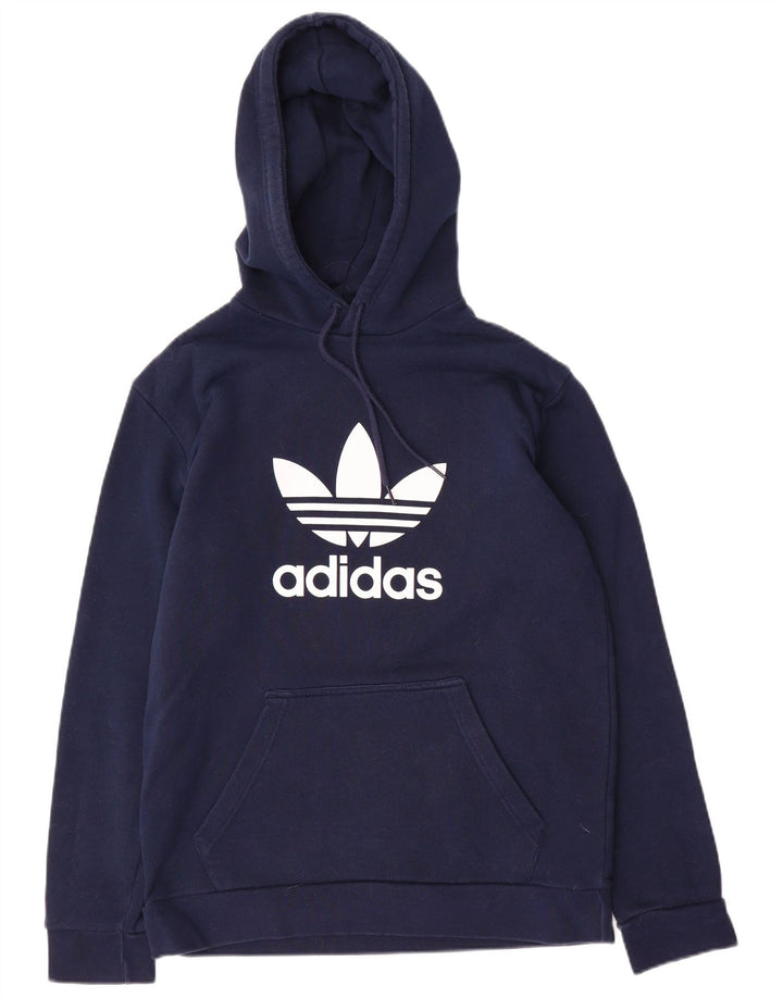 Adidas Mens Graphic Hoodie Jumper Medium Navy Blue Cotton