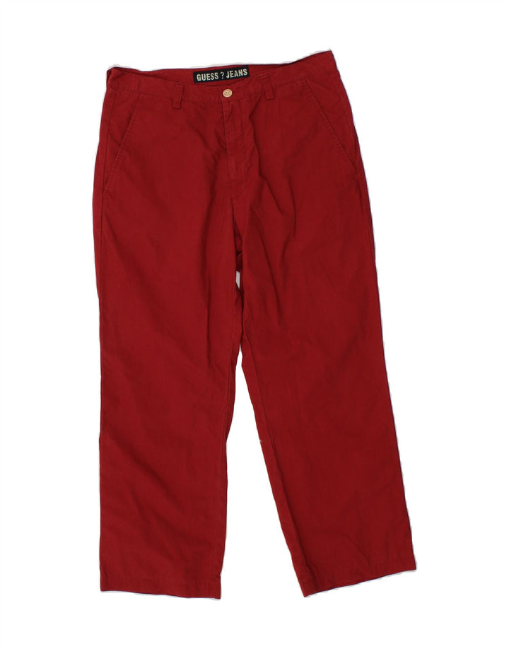 GUESS Womens Straight Cropped Trousers W30 L24 Red Cotton Vintage Guess and Second-Hand Guess from Messina Hembry 
