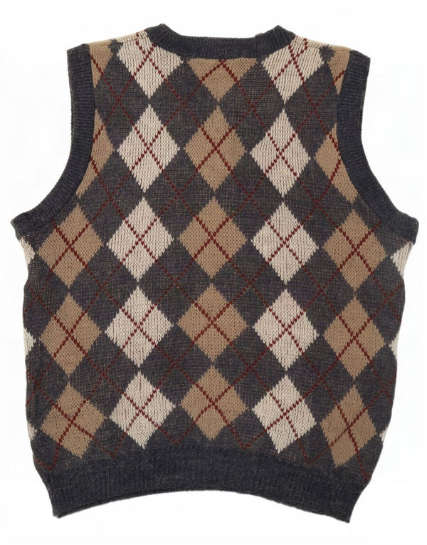 Woolworths Mens Vest Tank Top Large Grey Argyle/Diamond Acrylic