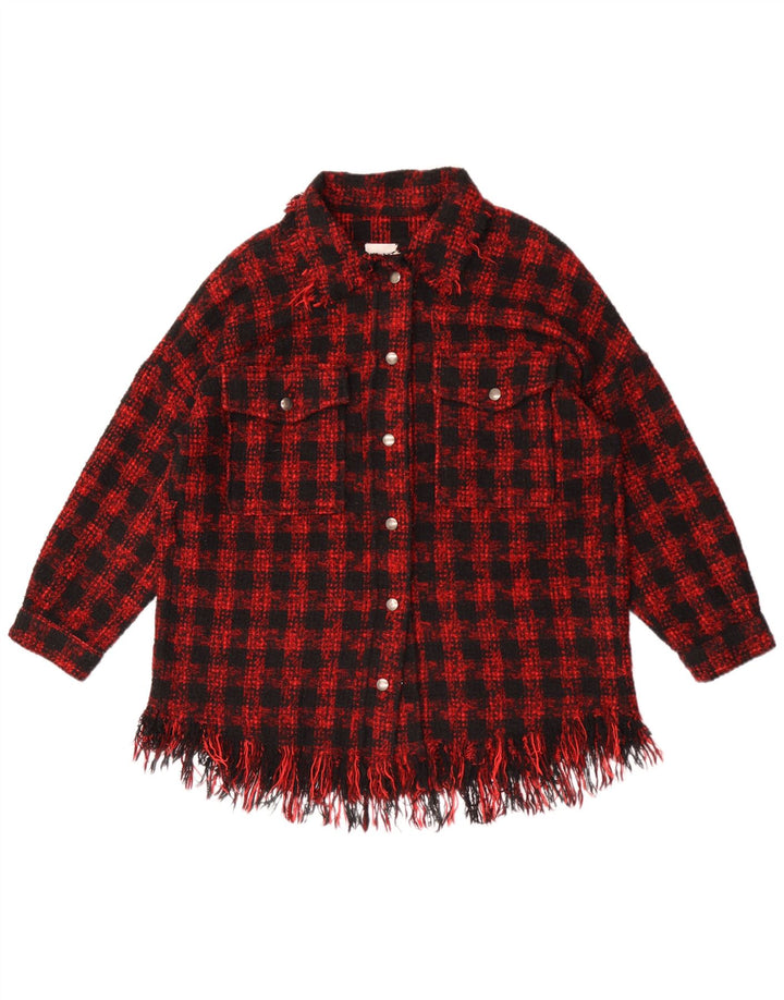 Zara Womens Overshirt Oversized Shirt UK 14 Medium Red Houndstooth Acrylic