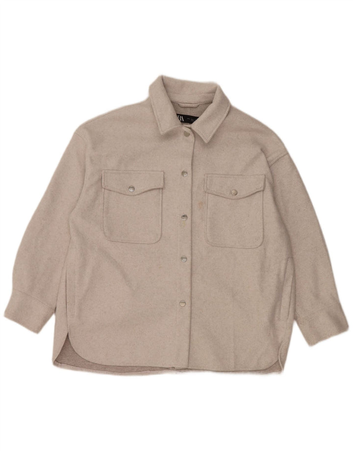 Zara Womens Oversized Shacket Fleece Shirt UK 16 Large Grey Polyester