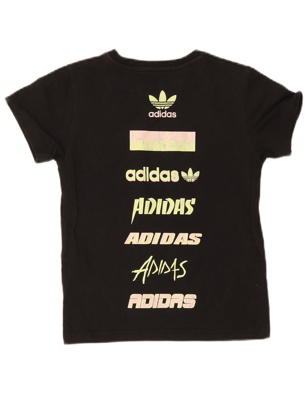 Adidas Girls Graphic T-Shirt Top 9-10 Years Black Cotton