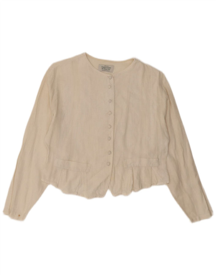 Benetton Womens Crop Shirt Blouse UK 14 Medium Off White