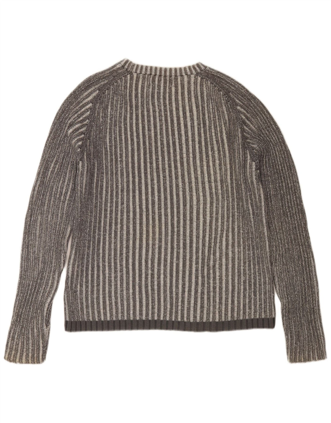JACK & JONES Mens Crew Neck Jumper Sweater Medium Grey Striped Cotton