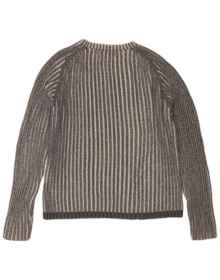 JACK & JONES Mens Crew Neck Jumper Sweater Medium Grey Striped Cotton