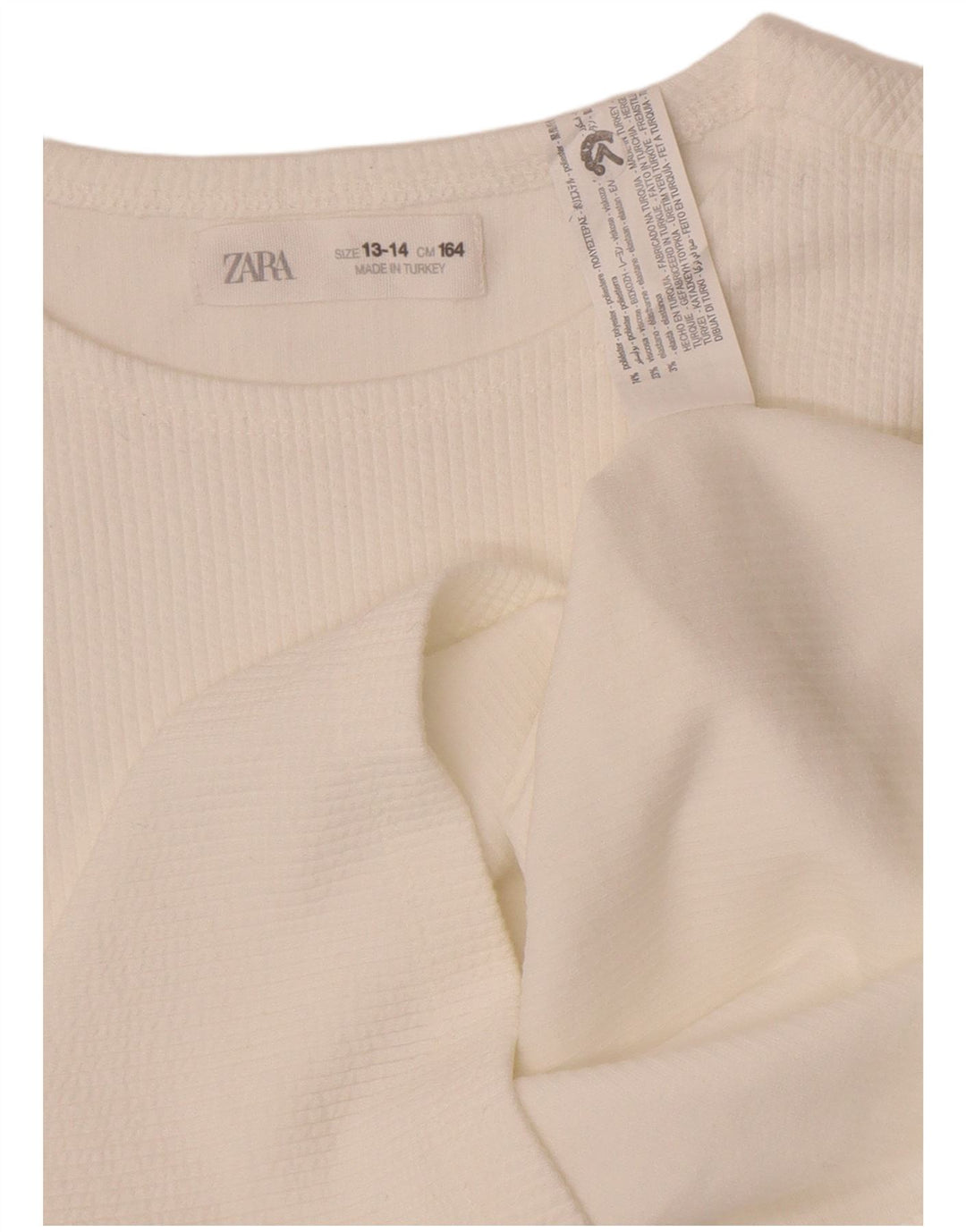 Zara Girls Graphic Top Long Sleeve 13-14 Years White Polyester