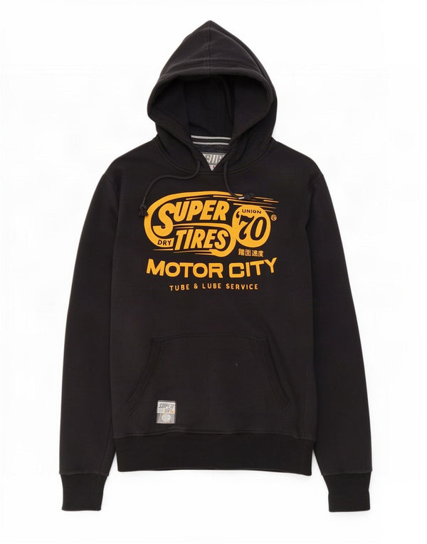 Superdry Mens Graphic Hoodie Jumper Medium Black Cotton