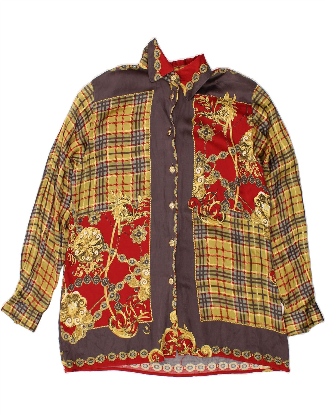VINTAGE Womens Longline Shirt Blouse UK 14 Medium Multicoloured Vintage Vintage and Second-Hand Vintage from Messina Hembry 