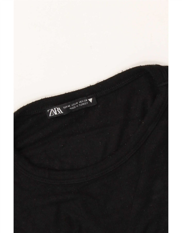 Zara Womens Crop T-Shirt Top UK 12 Medium Black