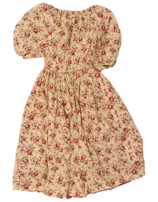Vintage γυναικείο φόρεμα Off Shoulder UK 14 Large Beige Floral