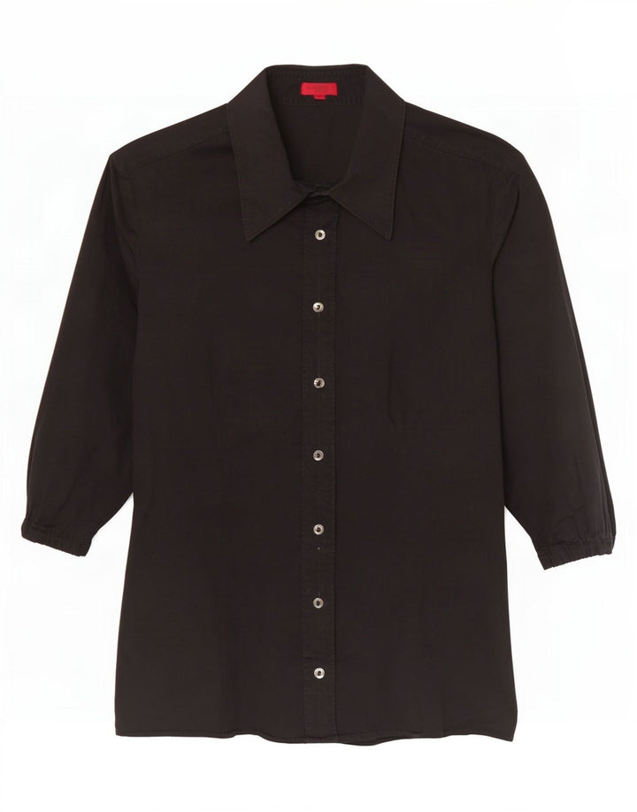 Hugo Boss Womens Short Sleeve Shirt Blouse EU 36 Small Black