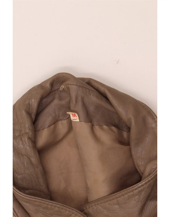 VINTAGE Womens Oversized Leather Jacket UK 14 Medium Grey Vintage Vintage and Second-Hand Vintage from Messina Hembry 