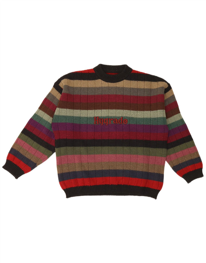 Vintage Mens Graphic Crew Neck Jumper Sweater Medium Multicoloured Striped