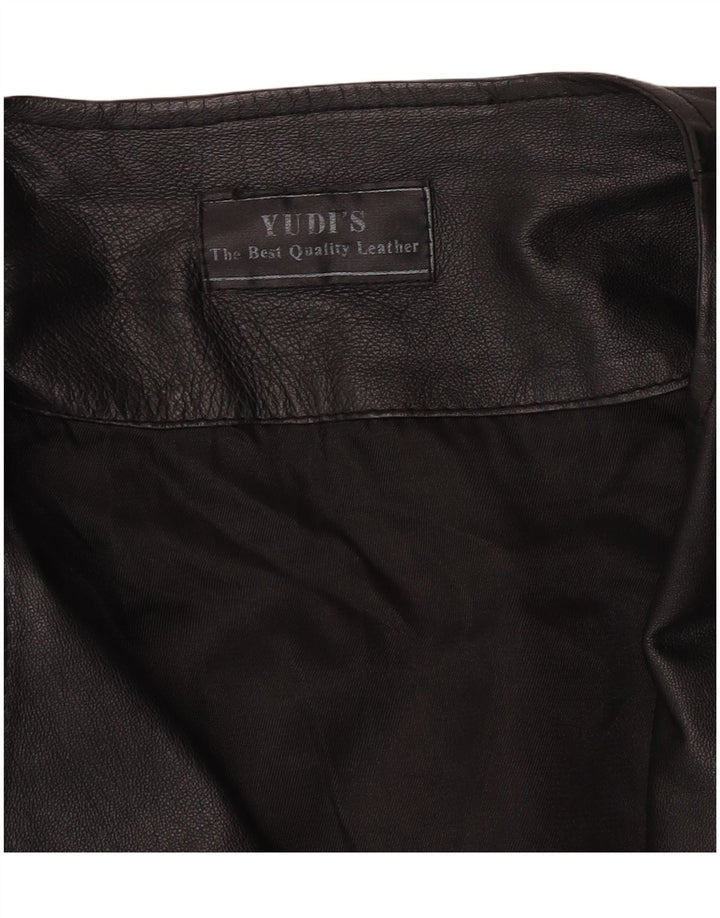 Veste en cuir femme vintage UK 14 Cuir imprimé animal noir moyen