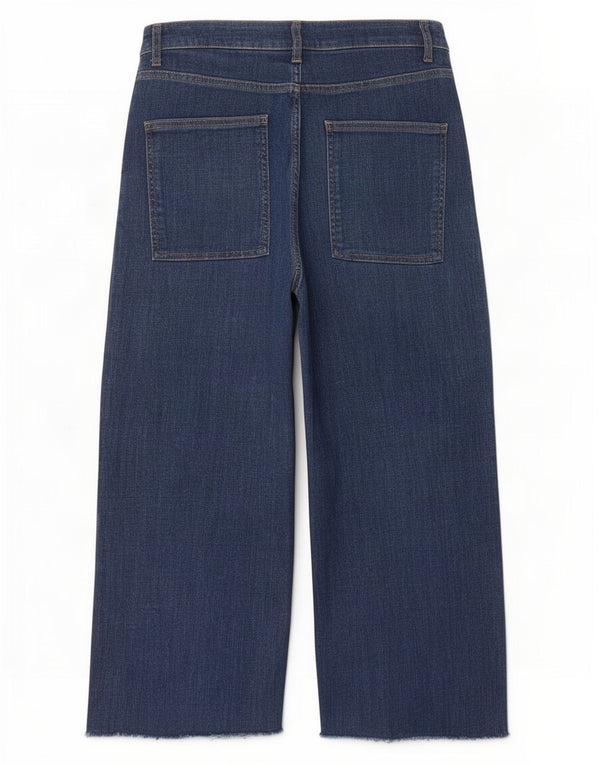 Jeans Zara da donna a gamba larga corta a vita alta EU 42 Large W32 L23 cotone blu