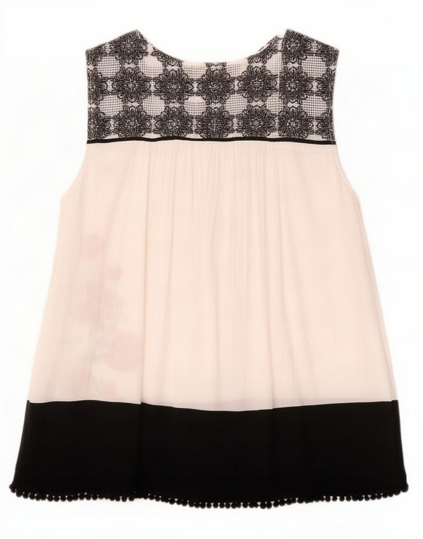 Desigual Camicetta senza maniche da donna Top UK 14 Grande poliestere floreale bianco