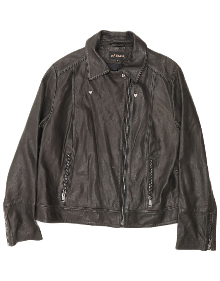 Jaeger Womens Leather Biker Jacket UK 16 Large Black Leather