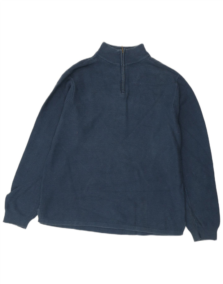 Izod Mens Zip Neck Jumper Sweater Large Blue Cotton
