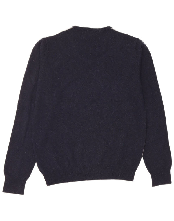 Fila Mens V-Neck Jumper Sweater Large Navy Blue Colourblock Lambswool