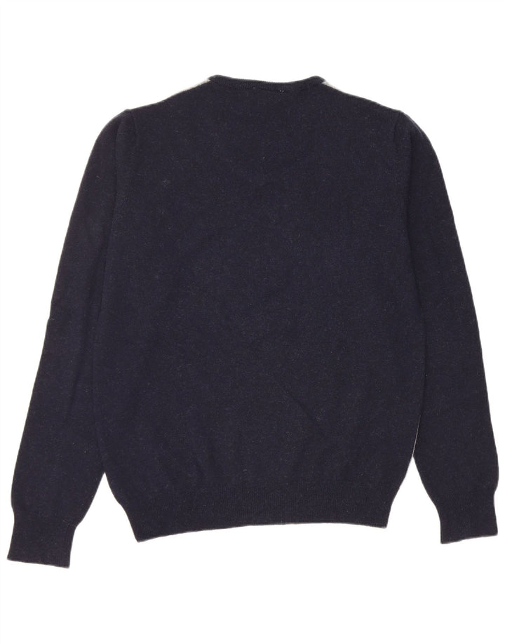 Fila Mens V-Neck Jumper Sweater Large Navy Blue Colourblock Lambswool