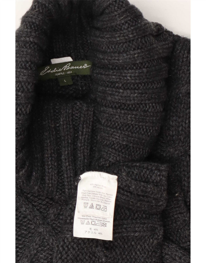 Eddie Bauer Womens Roll Neck Jumper Sweater UK 16 Large Grey Wool