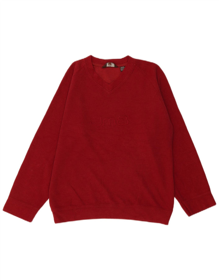 Zara Mens Graphic V-Neck Jumper Sweater Medium Red Cotton