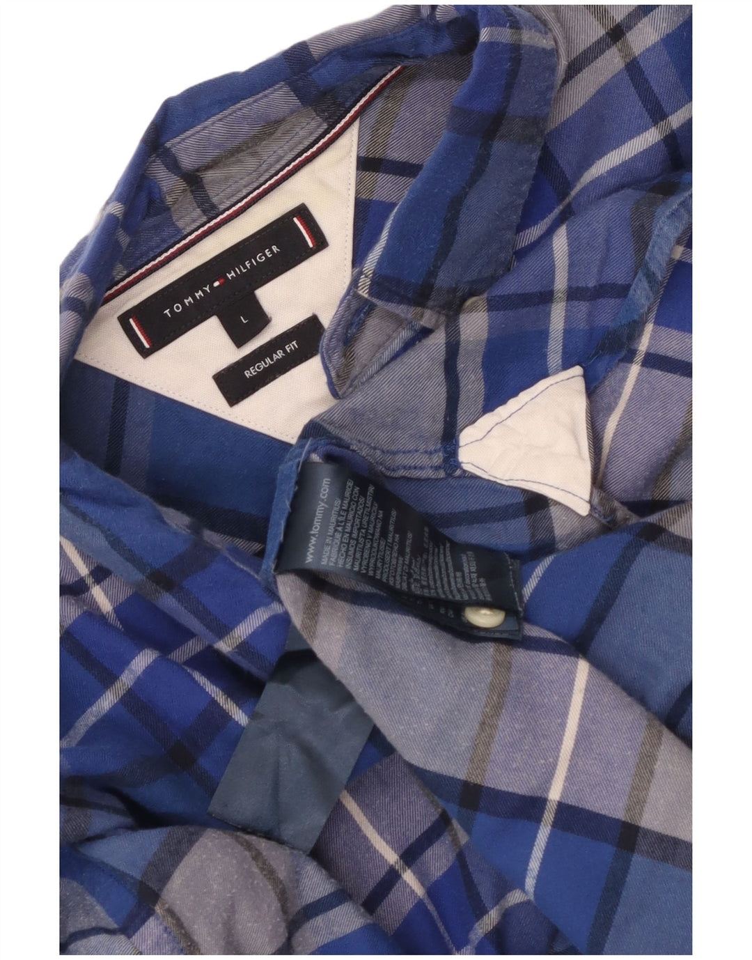 Tommy Hilfiger Mens Regular Fit Shirt Large Blue Check Cotton
