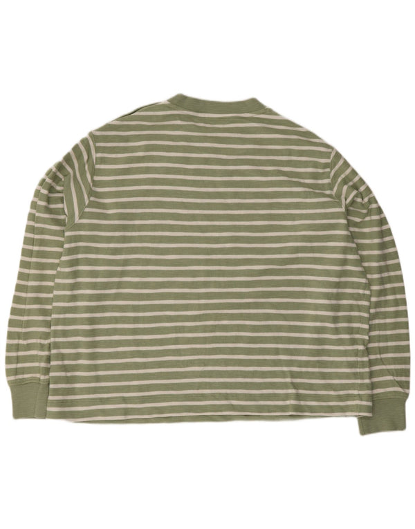 Marks & Spencer Womens Crop Top Long Sleeve UK 16 Large Green Striped