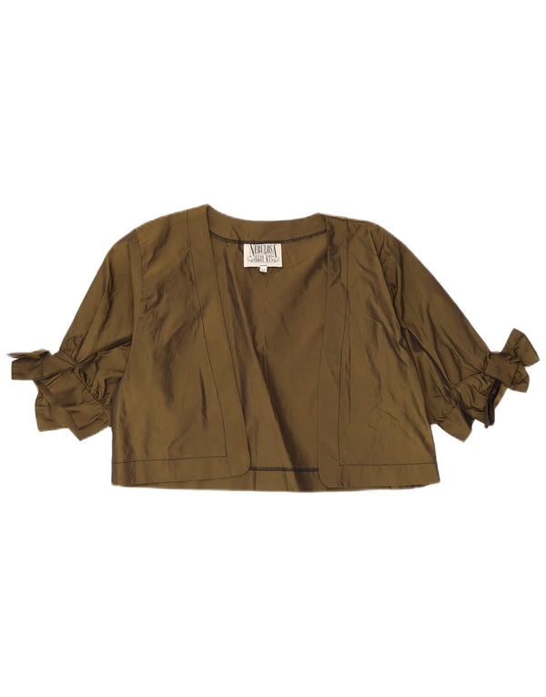 Vintage Womens 1/2 Sleeve Bolero Top UK 14 Medium Khaki Polyester