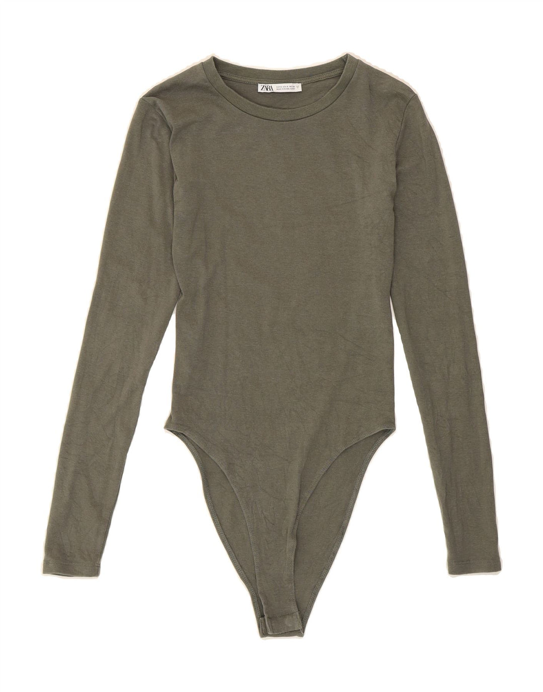 ZARA Womens Long Sleeve Bodysuit UK 10 Small Khaki Cotton Vintage Zara and Second-Hand Zara from Messina Hembry 