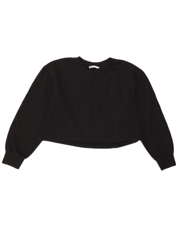 Zara Womens Crop Loose Fit Top Langærmet UK 14 Large Black