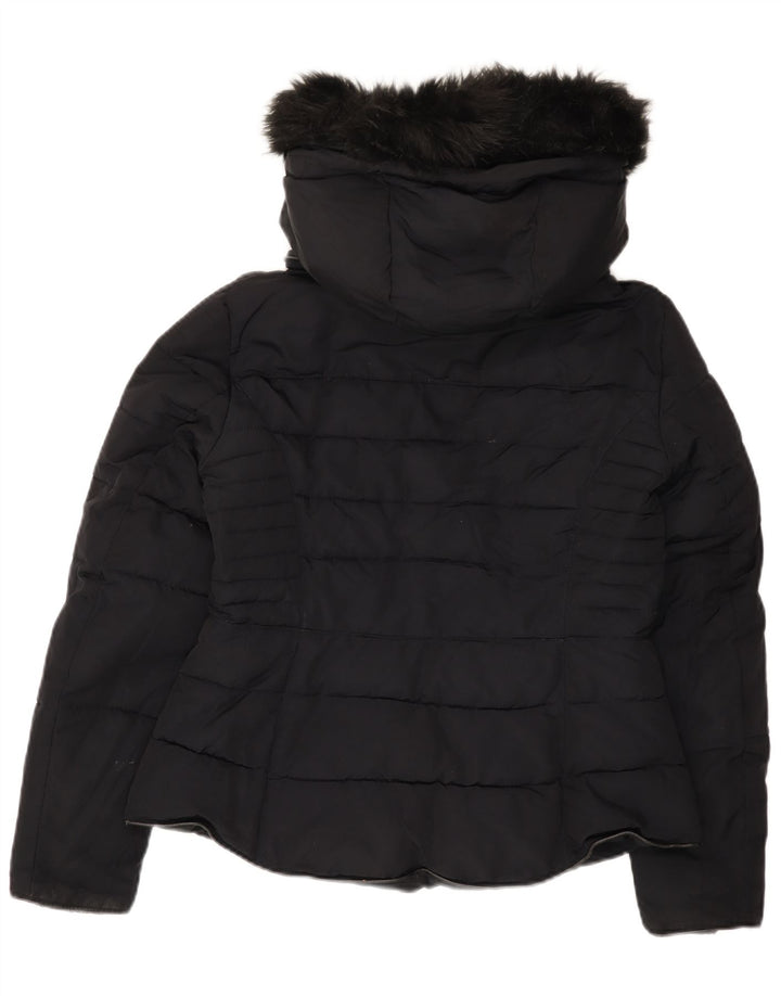 Zara Mujer Crop Chaqueta Acolchada Con Capucha UK 46 Grande Poliéster Negro