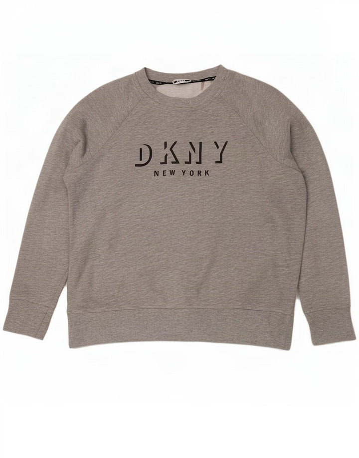 Damska bluza z grafiką Dkny, UK 14, średnia szara bawełna