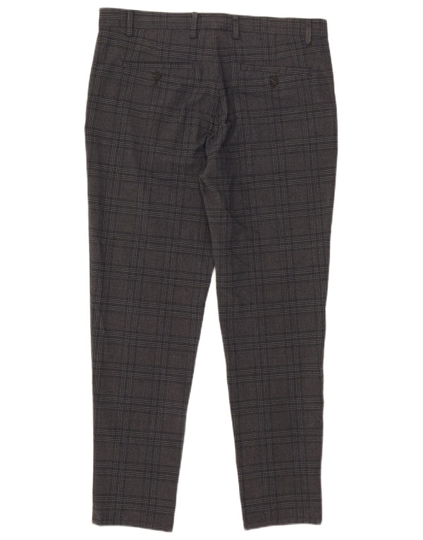 Zara Mens Slim Casual Trousers EU 42 Large W32 L28 Grey Check