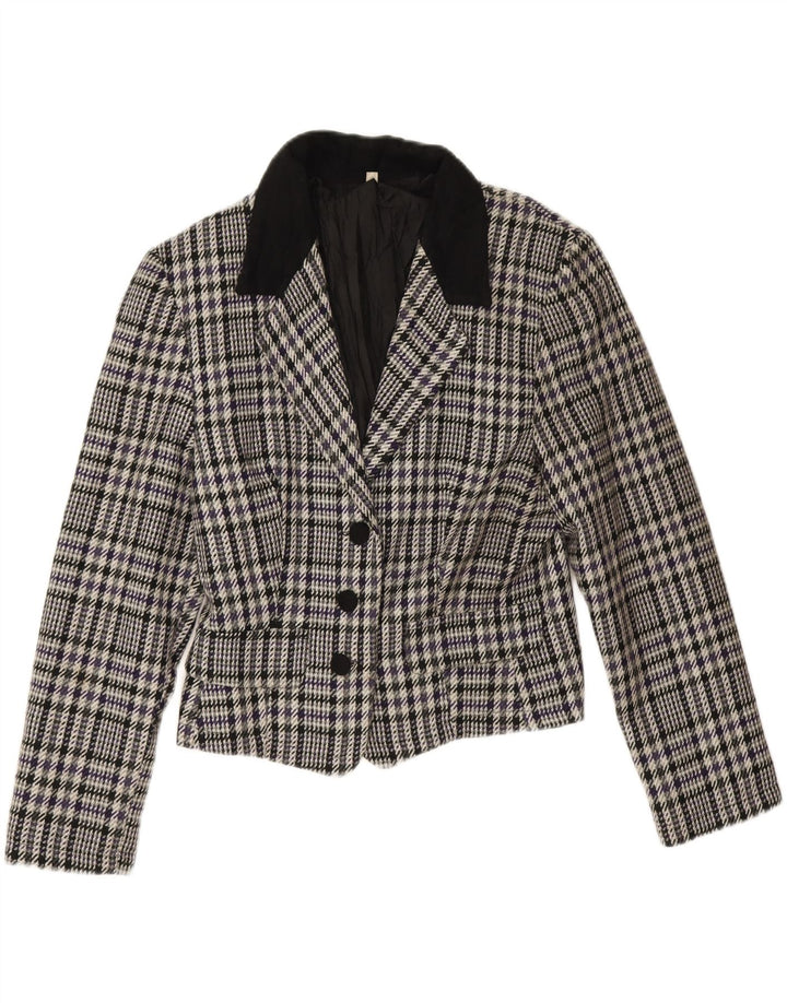 Vintage Womens 3 Button Blazer Jacket IT 44 Medium Grey Houndstooth Wool