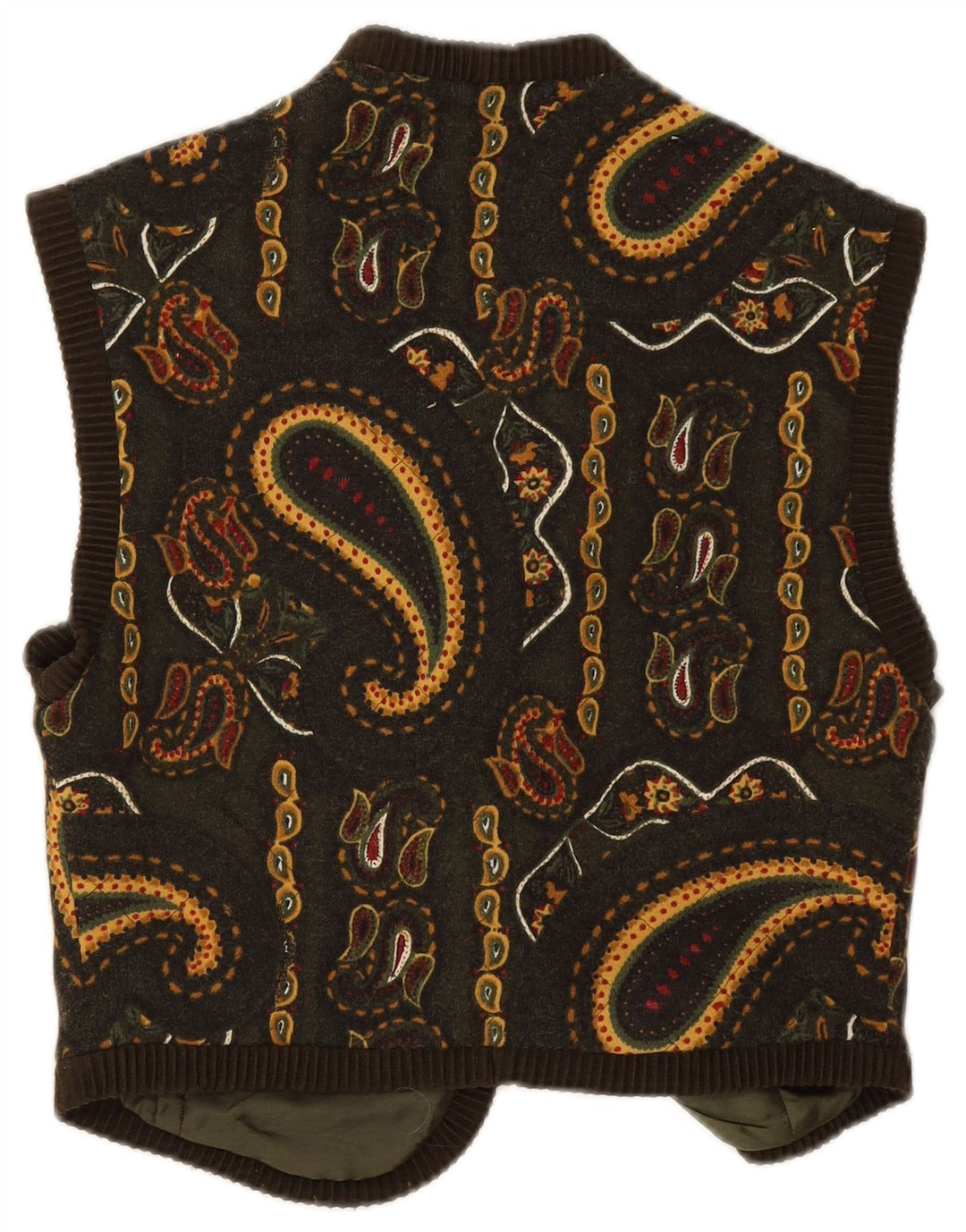 Vintage Womens Crop Waistcoat IT 44 Medium Green Paisley Wool