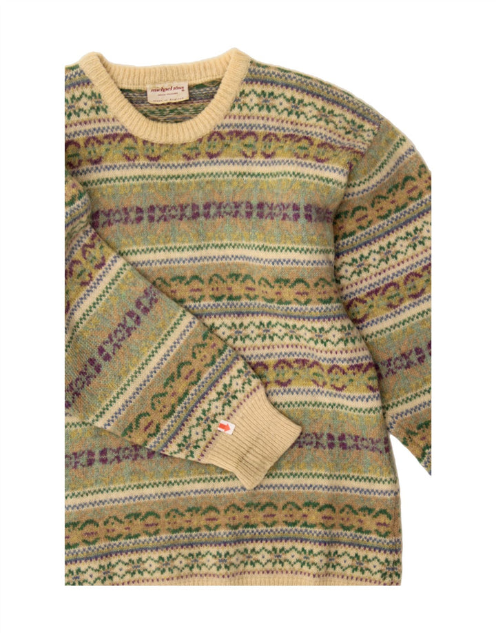 MICHAEL ROSS Mens Crew Neck Jumper Sweater Small Green Fair Isle