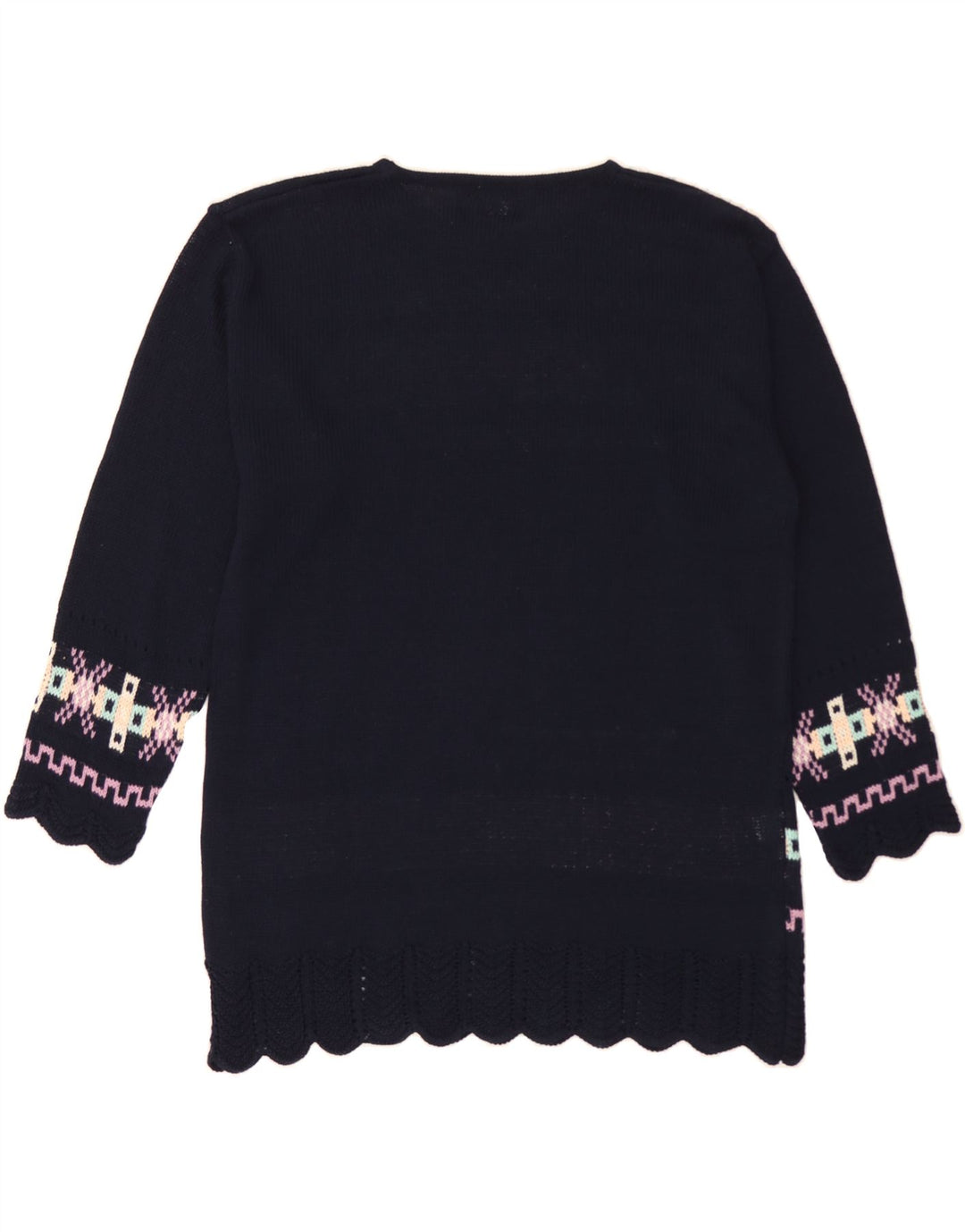 VINTAGE  Boat Neck Jumper Sweater UK 14 Medium Navy Blue Geometric Vintage Vintage and Second-Hand Vintage from Messina Hembry 