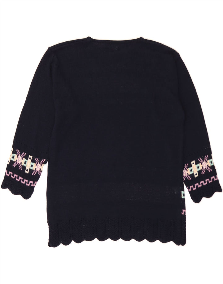 VINTAGE  Boat Neck Jumper Sweater UK 14 Medium Navy Blue Geometric Vintage Vintage and Second-Hand Vintage from Messina Hembry 