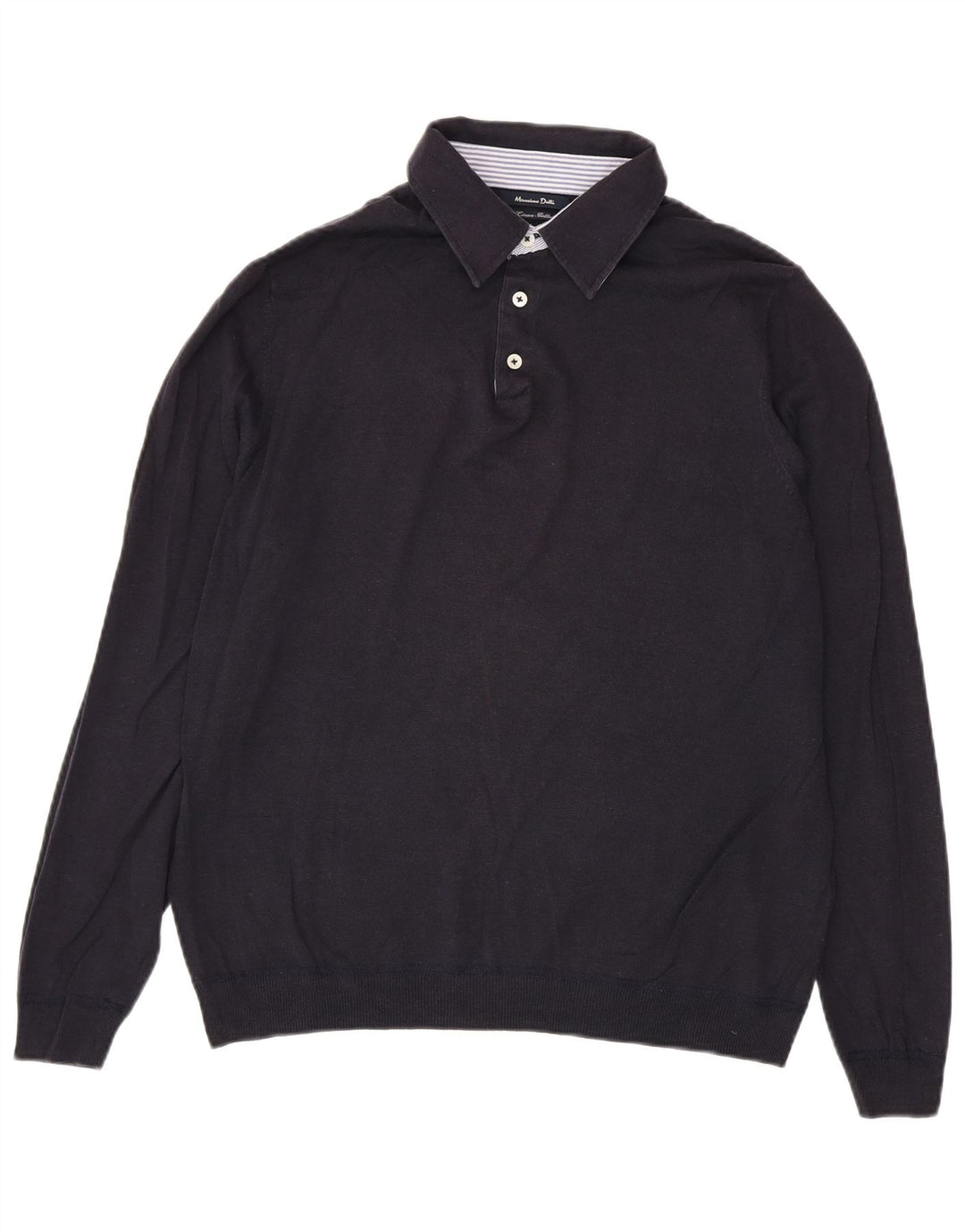 Massimo Dutti Mens Polo Neck Jumper Sweater Large Navy Blue Linen