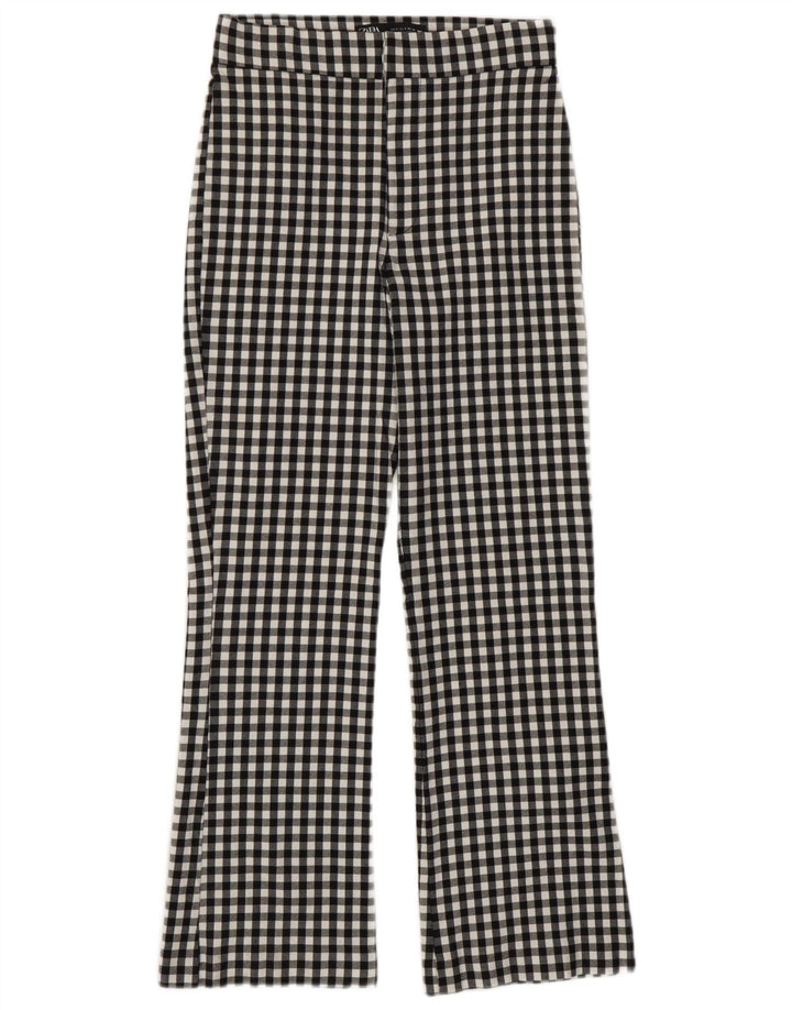 Zara Womens Bootcut Casual Trousers Small W26 L25 Black Gingham Viscose